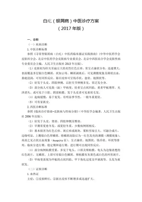 55 皮肤科  白疕(寻常性银屑病)中医诊疗方案(2017年版)
