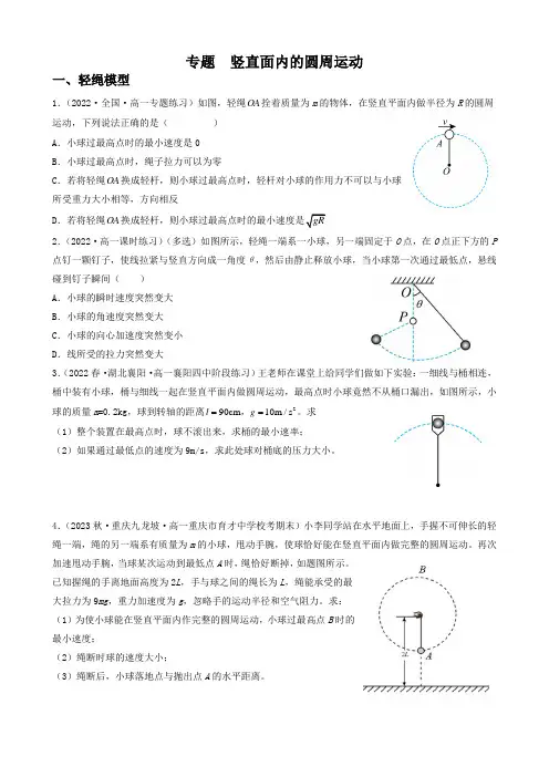 专题  竖直面内的圆周运动(含答案(人教版2019))