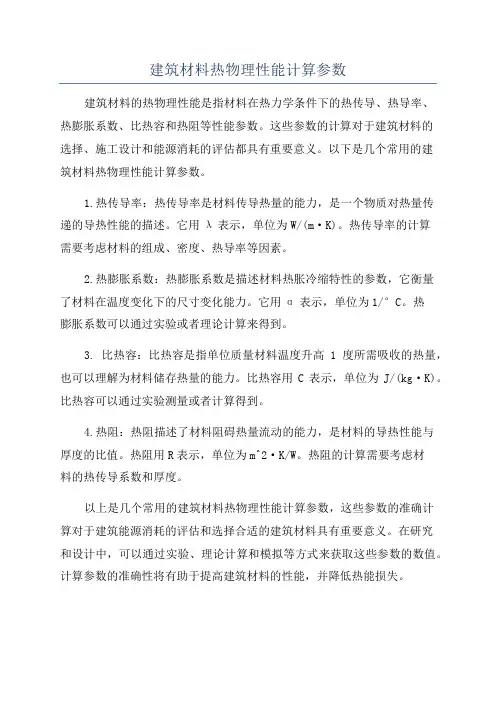 建筑材料热物理性能计算参数