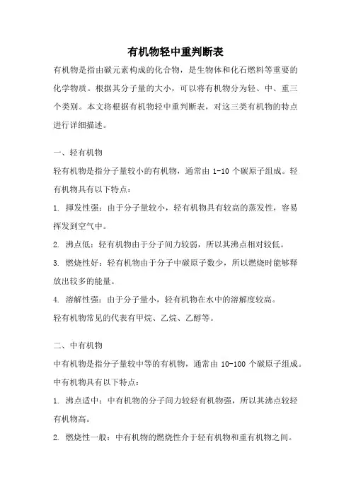 有机物轻中重判断表