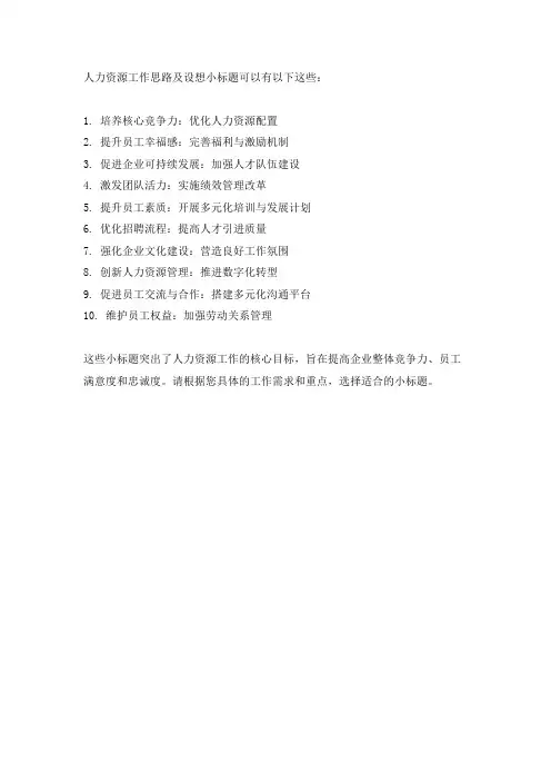 人力资源工作思路及设想小标题