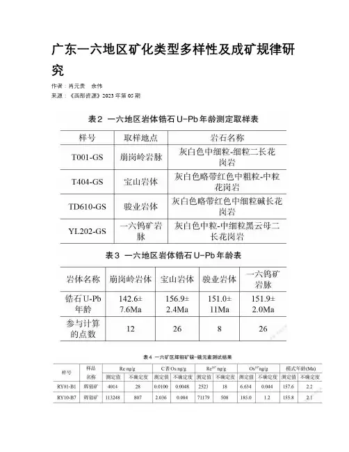 广东一六地区矿化类型多样性及成矿规律研究
