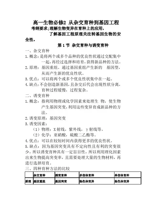 高一生物必修2 从杂交育种到基因工程