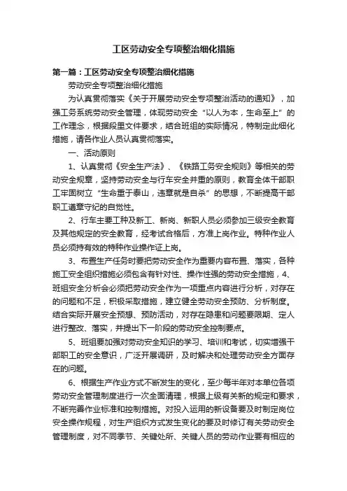 工区劳动安全专项整治细化措施