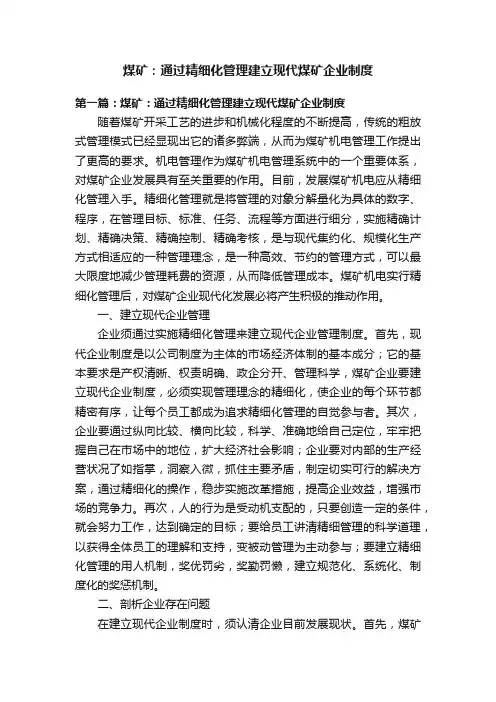 煤矿：通过精细化管理建立现代煤矿企业制度