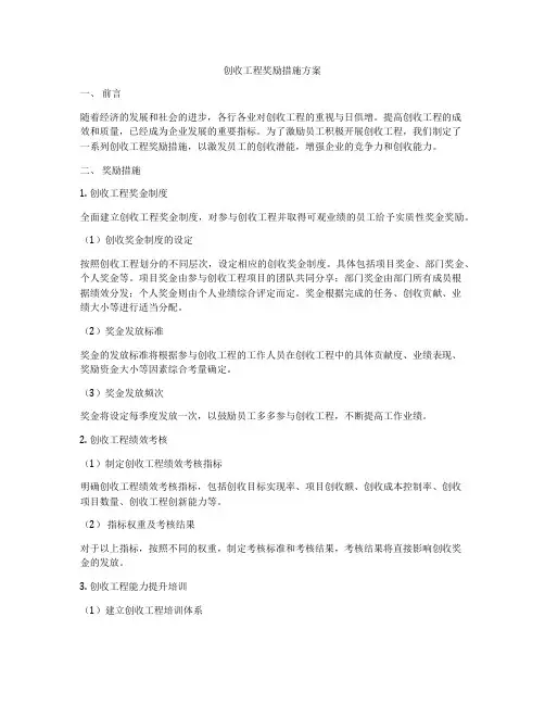 创收工程奖励措施方案