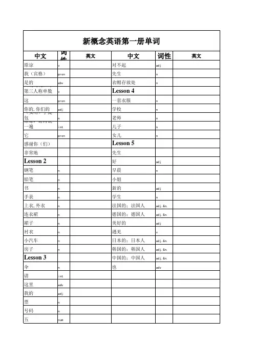新概念英语第一册单词表中译英