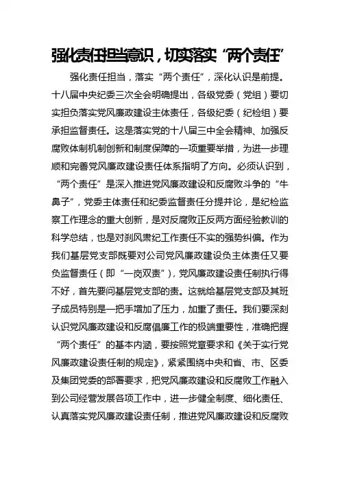 强化责任担当意识,切实落实“两个责任