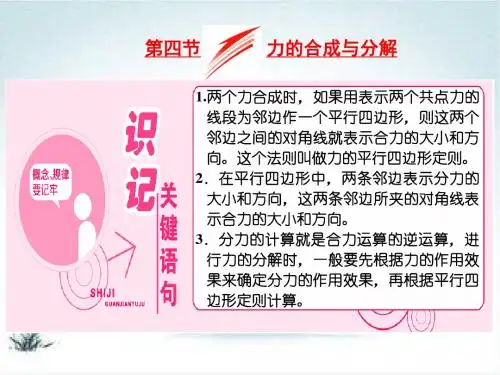 2019年物理新同步粤教版必修一第三章 第四节 力的合成与分解