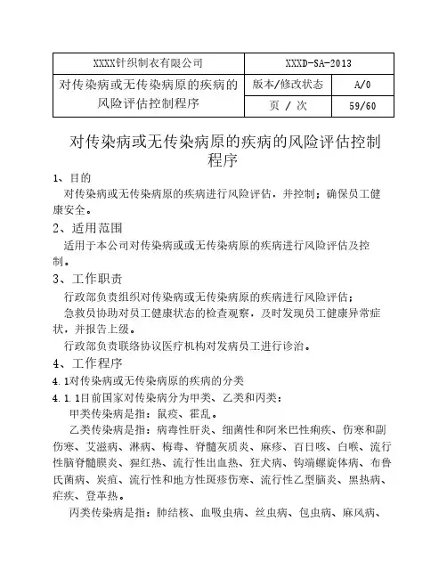 传染病风险评估控制