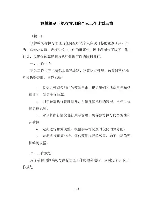 预算编制与执行管理的个人工作计划三篇