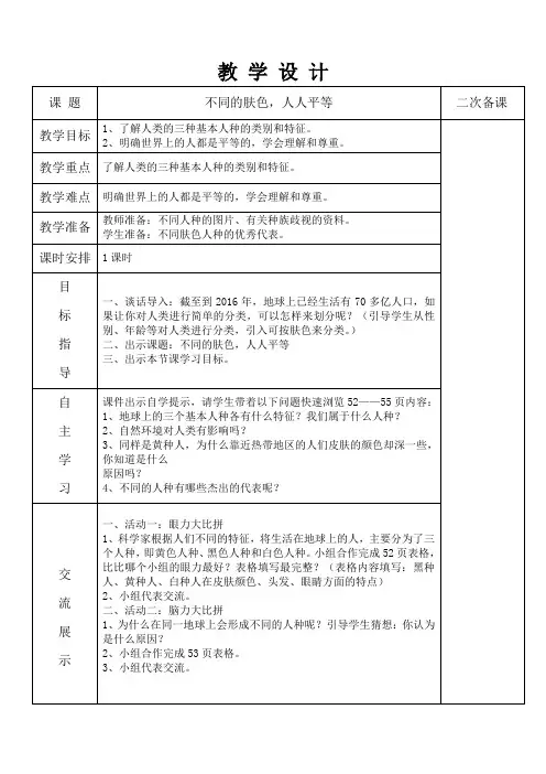 不同肤色,人人平等