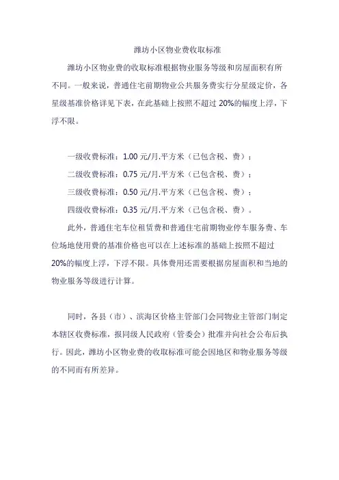 潍坊小区物业费收取标准