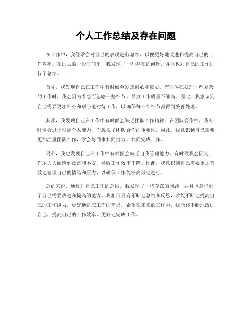 个人工作总结及存在问题