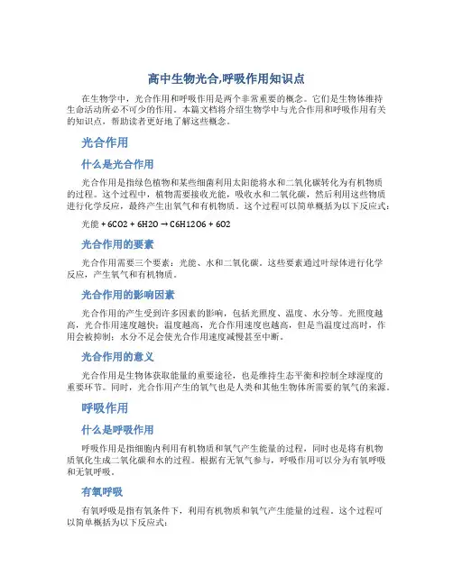 高中生物光合,呼吸作用知识点