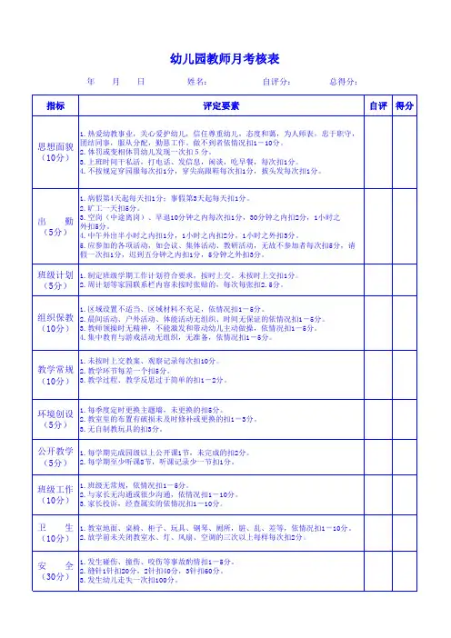 幼儿园教师考核表