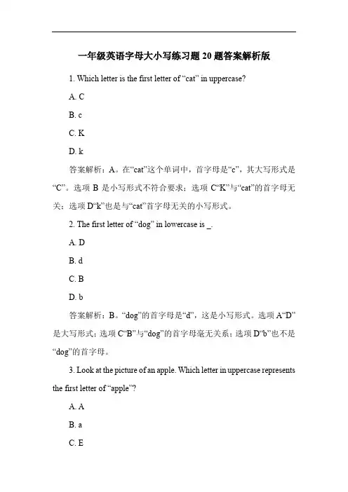 一年级英语字母大小写练习题20题答案解析版