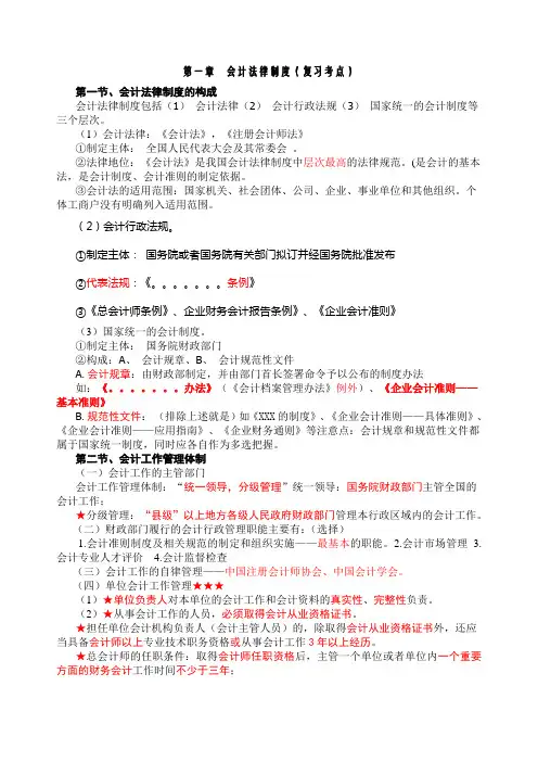 《财经法规与会计职业道德》第一章复习要点