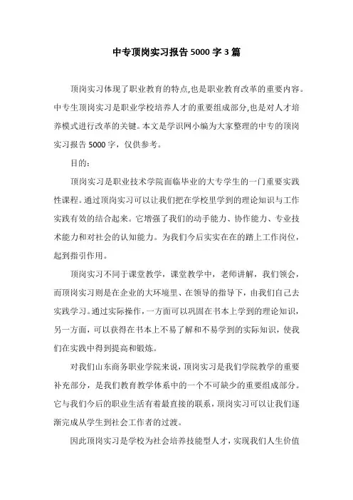 中专顶岗实习报告5000字3篇