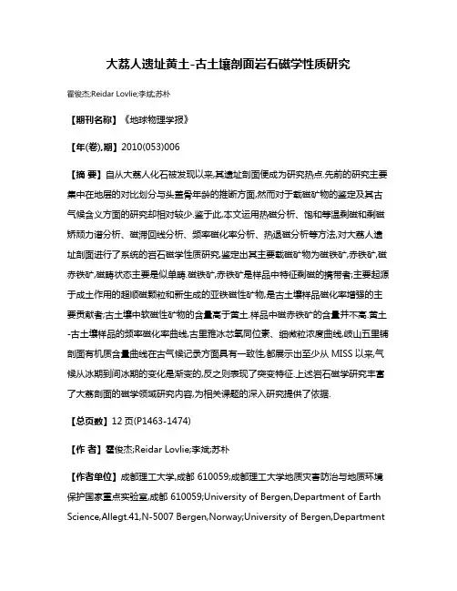 大荔人遗址黄土-古土壤剖面岩石磁学性质研究