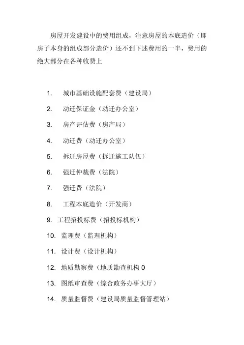 房屋开发建设中的费用组成