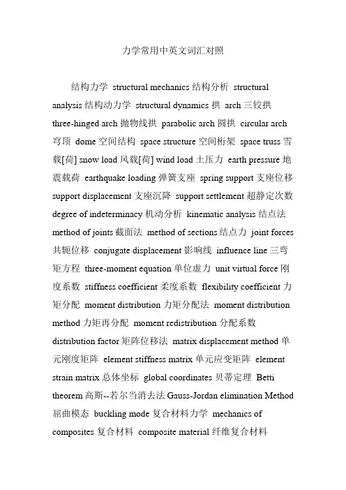 力学常用中英文词汇对照