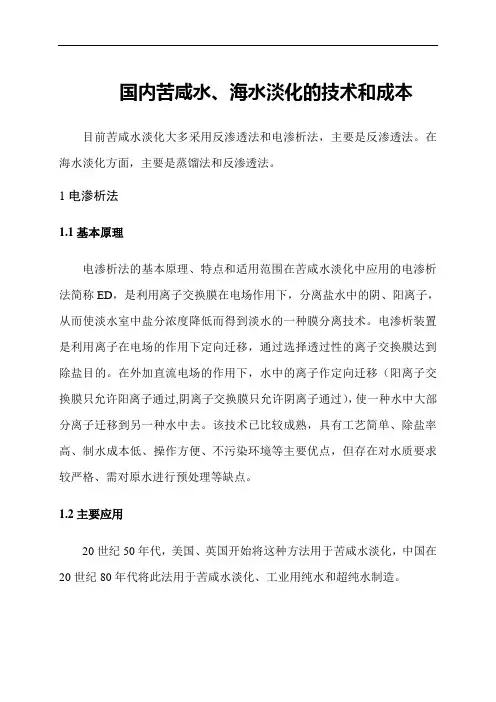 国内苦咸水淡化成本