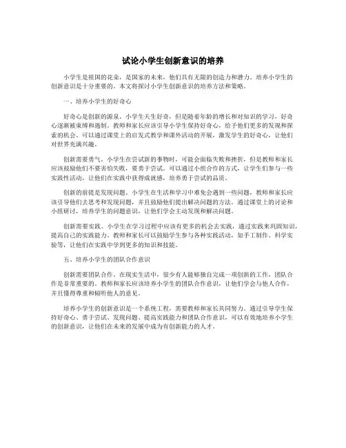 试论小学生创新意识的培养