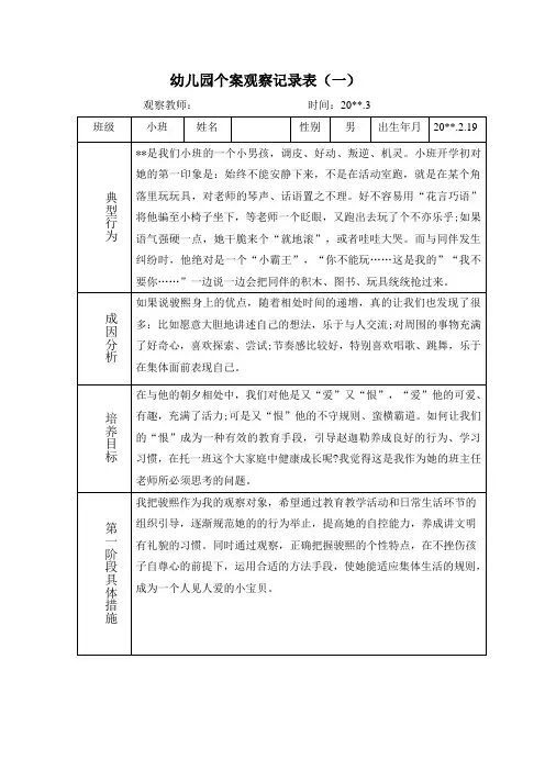 幼儿园个案观察记录表2