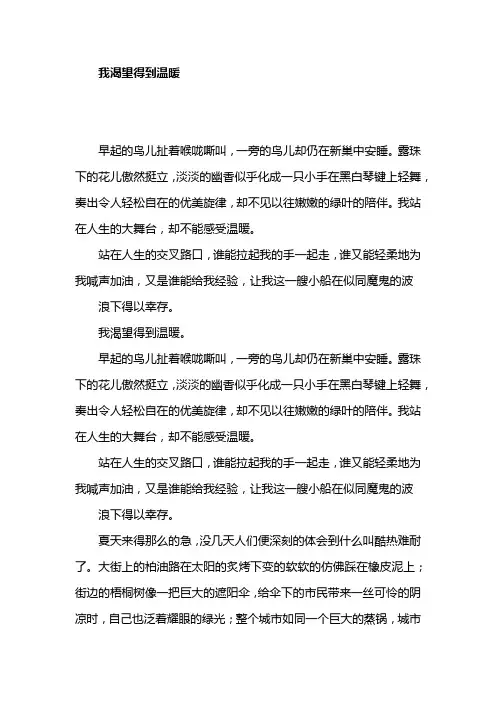 我渴望得到温暖(初中作文)
