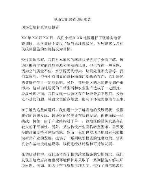 现场实地督查调研报告