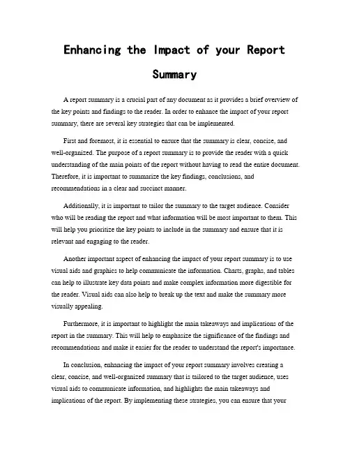 Enhancing the Impact of your Report Summary