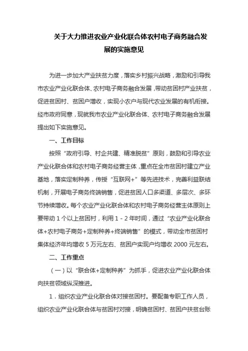 关于大力推进农业产业化联合体农村电子商务融合发展的实施意见