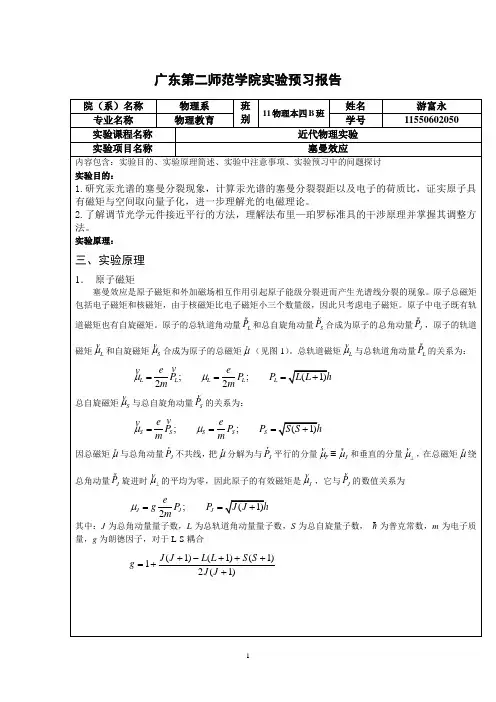 塞曼效应实验预习报告