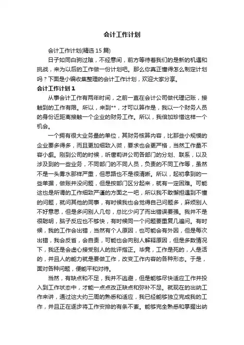 会计工作计划（精选15篇）