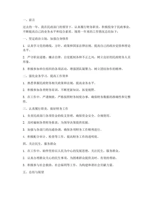 民政财务人员个人工作总结