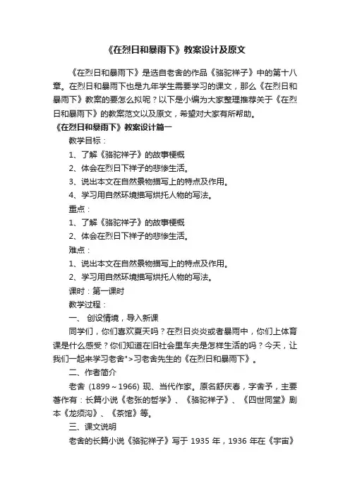 《在烈日和暴雨下》教案设计及原文