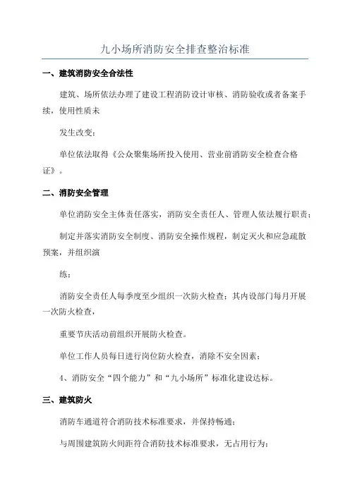 九小场所消防安全排查整治标准