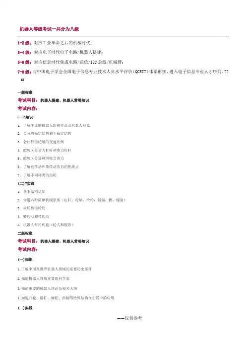 机器人等级考试一共分为八级