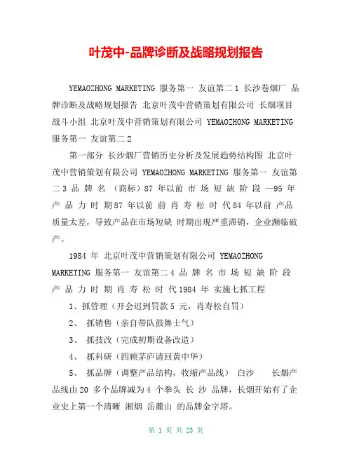 叶茂中-品牌诊断及战略规划报告