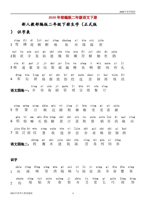二年级第二学期语文生字(所有均注音正式(完美版打印版)ppt
