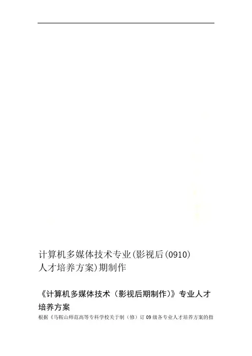 计算机多媒体技术专业(影视后期制作)人才培养方案(0910)