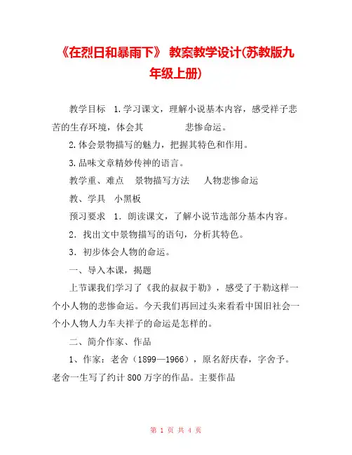 《在烈日和暴雨下》 教案教学设计(苏教版九年级上册) 