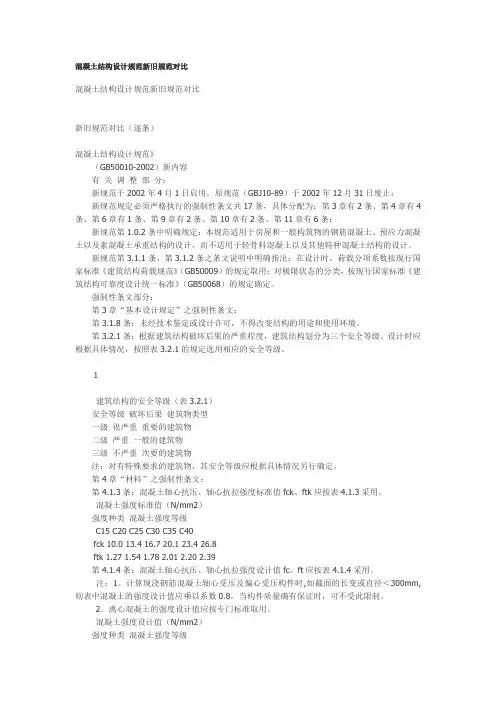 混凝土结构设计规范新旧规范对比