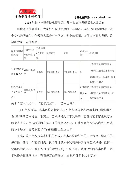 2016年北京电影学院电影学系中外电影史论考研招生人数公布