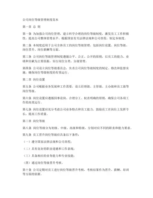 公司岗位等级管理制度范本