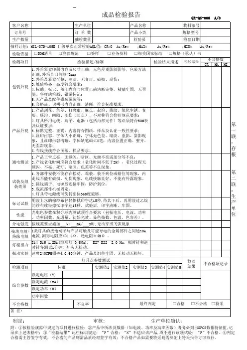 灯具成品检验报告