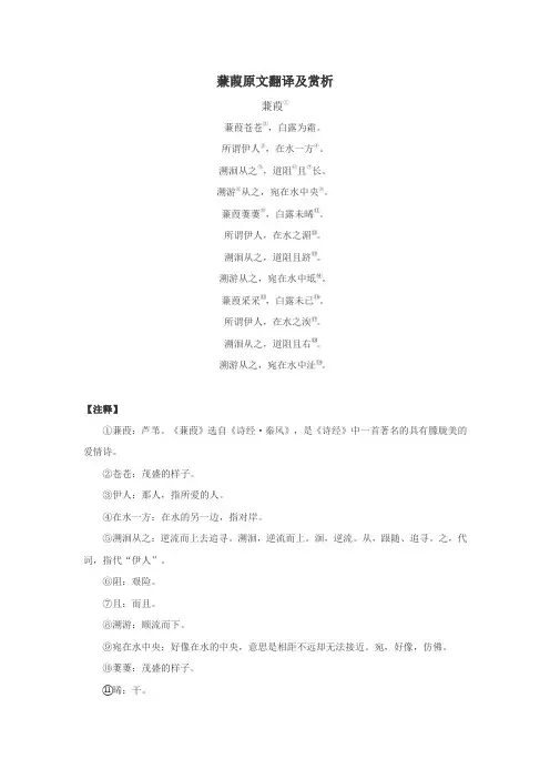 蒹葭原文翻译及赏析