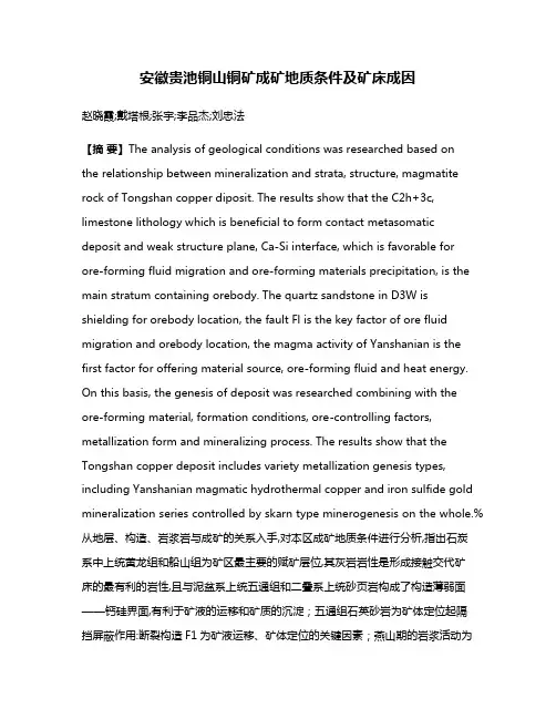安徽贵池铜山铜矿成矿地质条件及矿床成因