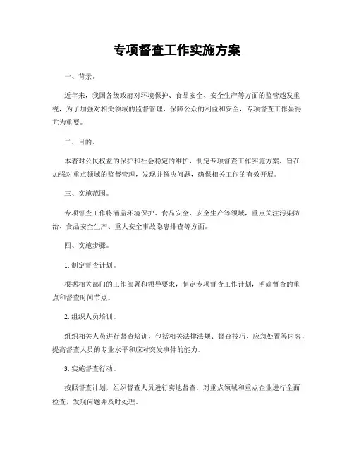 专项督查工作实施方案